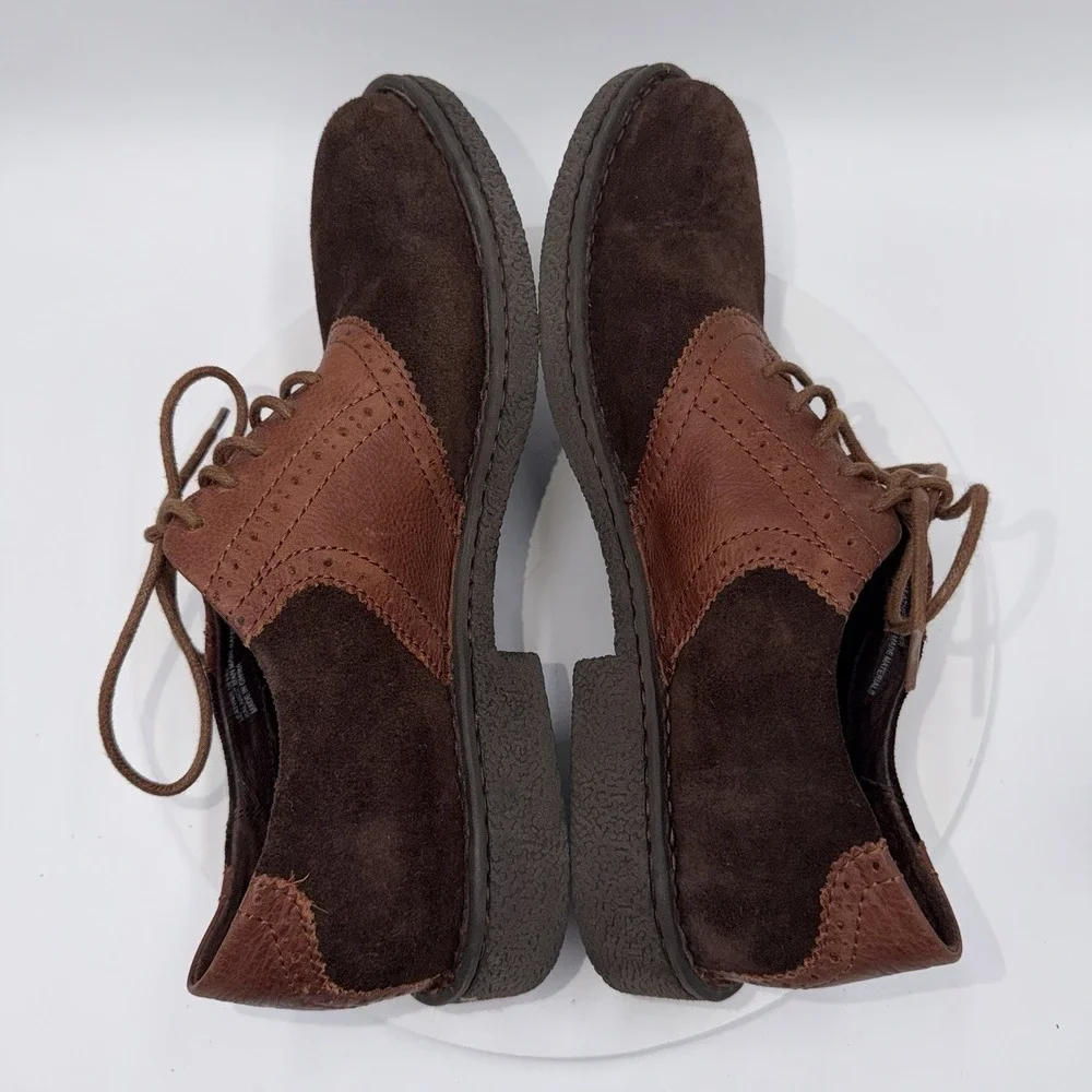 Born Two Tone Brown Suede Perforated Oxford Dress Shoes Men's Size 10